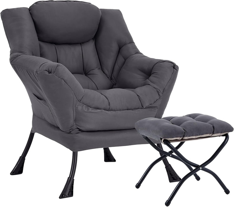 Oversized Dark Grey Ergonomic Armchair With Ottoman