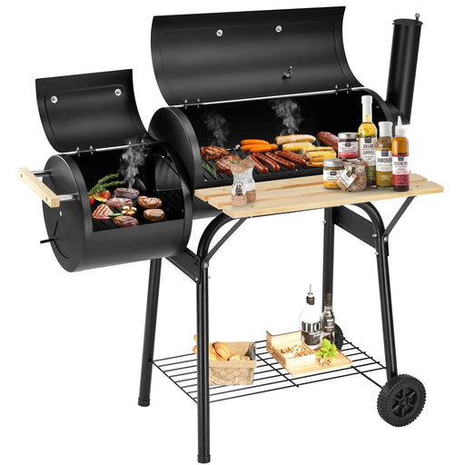 BBQ Charcoal Grill, 45.28-Inch Length Portable Barbecue Grill, Offset Smoker Barbecue Oven with Wheels & Thermometer for Outdoor Picnic Camping Patio Backyard