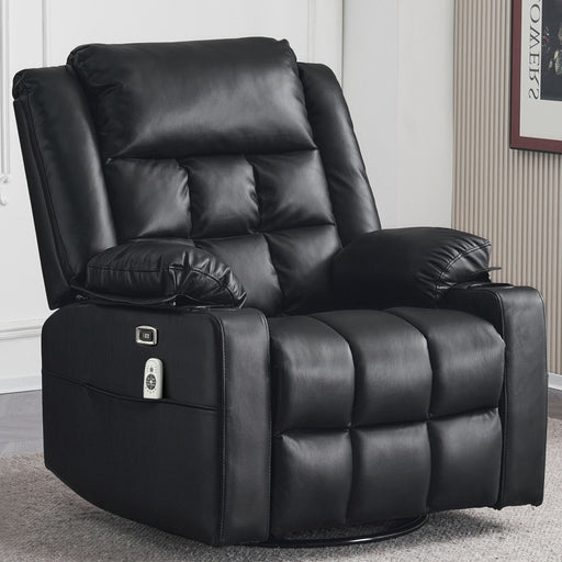 Power Swivel Rocker Recliner Massage Chair, USB and Type-C Ports, Electric Recliner Glider Reading Chairs Living Room, Upholstered Soft Fabric Reclining Sofa Chair,Black