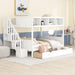 Twin over Full Bunk Bed with Storage Shelves, Stairs, Solid Wood Staiway Bunk Bed Frame with 2 Drawers, for Kids Teens Adults (White)