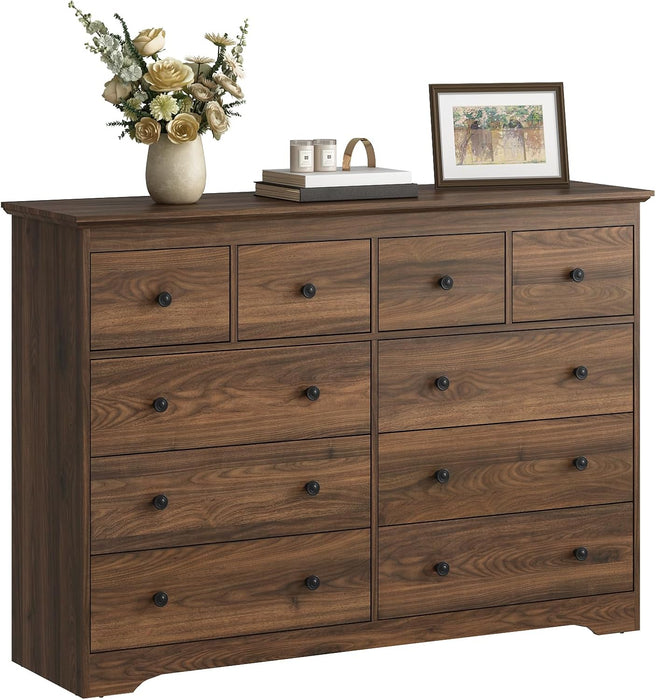 Modern 10 Drawer Dresser, 55.1" Wide Dressers & Chests of Drawers with Large Capacity Storage, Wood Mid Century Storage Dressers Organizer for Bedroom, Entryway, Brown