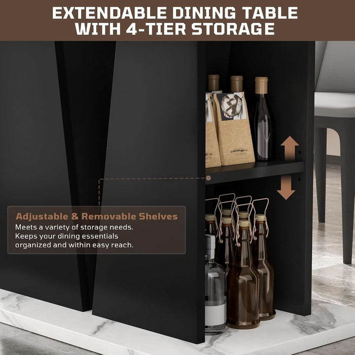 47"-63" Extendable Dining Table for 4-6, Faux Marble Table with Storage