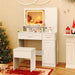 Vanity Desk with Mirror and Lights, Jewelry Storage Cabinet, Farmhouse White Makeup Vanity Desk with Charging Station, 3 Drawers, 3 Lighting Modes, Bedroom Vanity Dressing Table with Stool