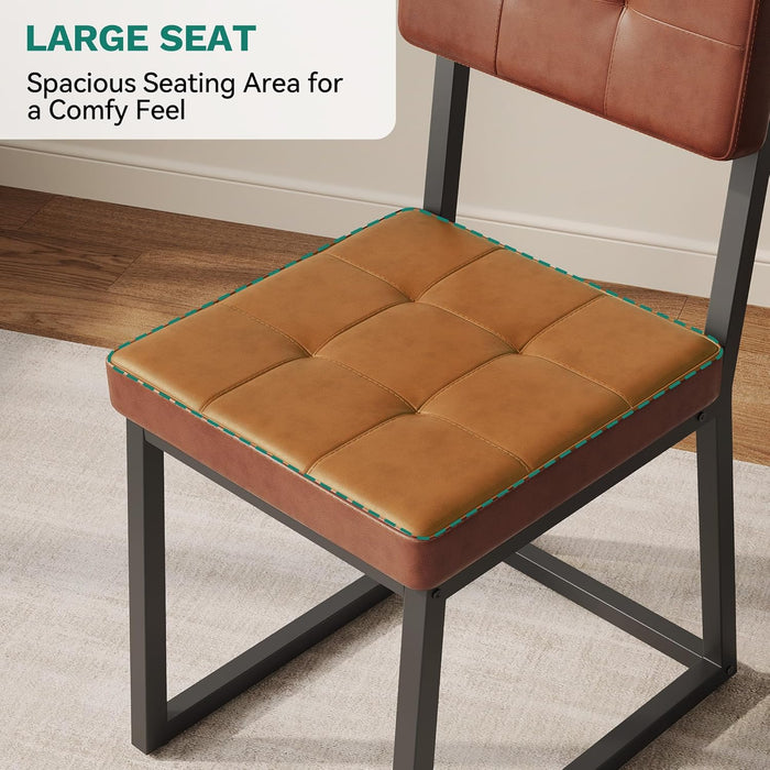 Dining Chairs Set of 4 with Faux Leather Cushion Seat Backrest, Upholstered Mid Century Modern Dining Room Chair with Heavy Duty Metal Leg for Kitchen, Living Room, Restaurant, Caramel Brown