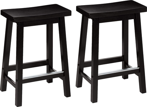 Solid Wood Saddle-Seat Counter-Height Kitchen Island Barstool, 24-Inch Height, Black - Set of 2