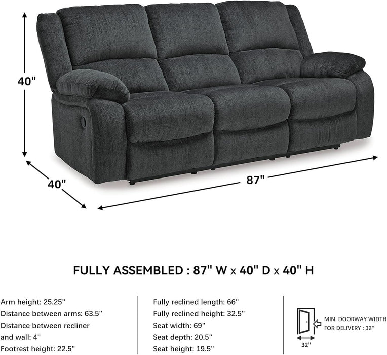 Draycoll Contemporary Manual Pull Tab Reclining Sofa, Dark Gray
