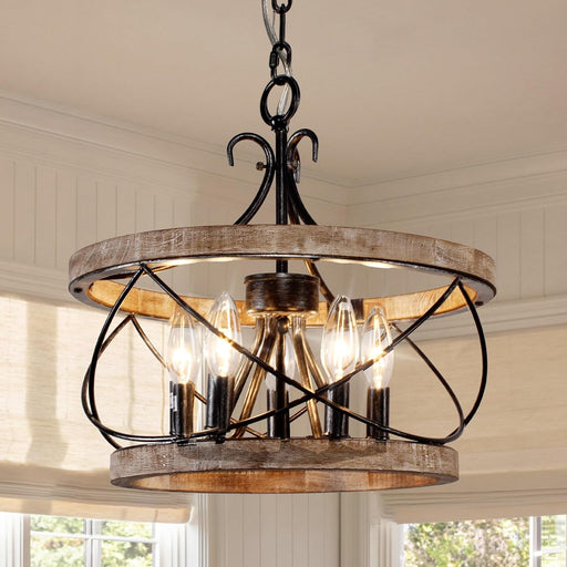 20 Inch Handcrafted Wood Farmhouse Drum Chandelier