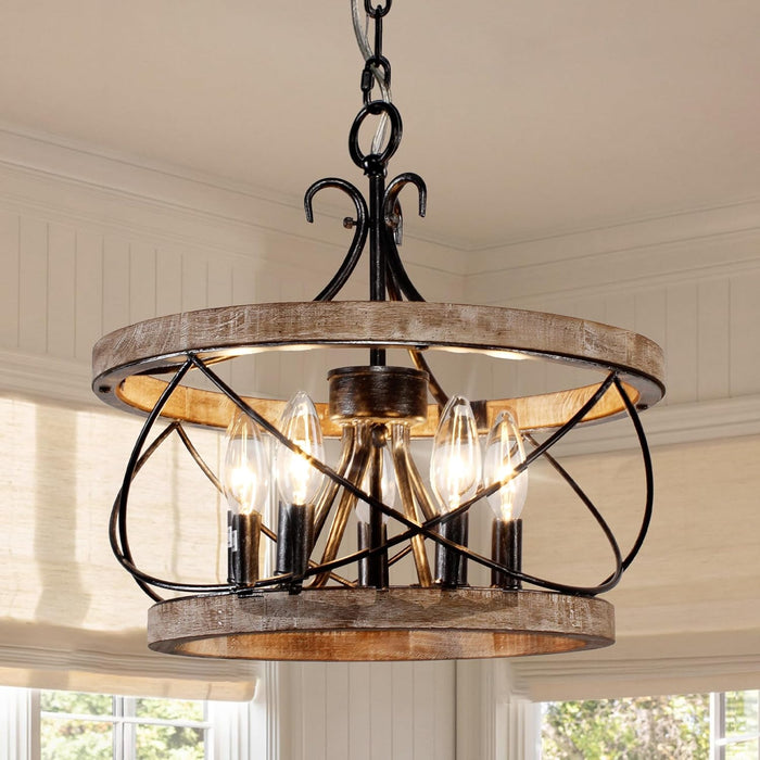 20 Inch Handcrafted Wood Farmhouse Drum Chandelier
