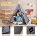 Teepee Tent for Kids with Mat, Star Lights, Carry Case, Cotton Canvas Playhouse, Foldable Tents, Portable Children Play Tent Indoor Outdoor(Grey)