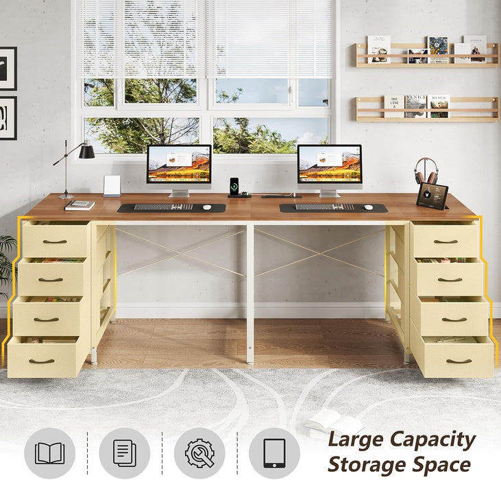 2 Person Desk with 8 Drawers, Large Home Office Computer Desk with Power Outlets, 78 Inch Long Double Desks for Two People, Antique White