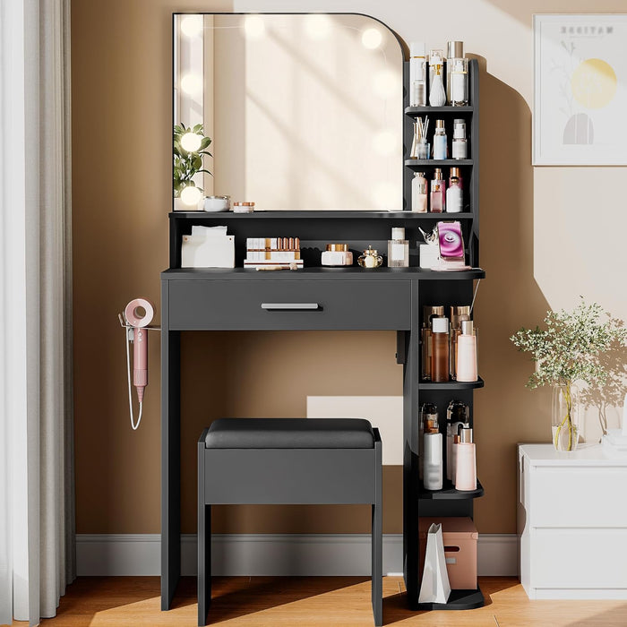 Black 26Inch Vanity Desk With Illumination LEDLighting
