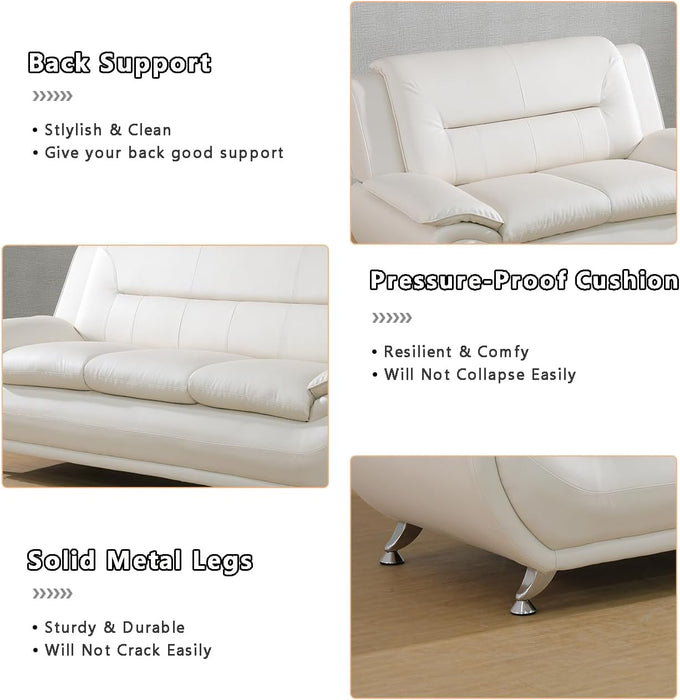 Leather 2 Piece Sofa Set, Sectional Couch, Modern Sofa for Living Room, Bedroom - B-Creamy White