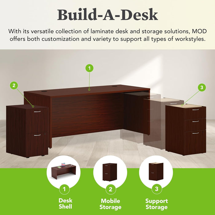 MOD Executive Desk 72-Inch Large Computer Desk Shell, Thick Wooden Laminate, Modern Table with Cord Management, 72" W X 30" D X 29" H, Traditional Mahogany