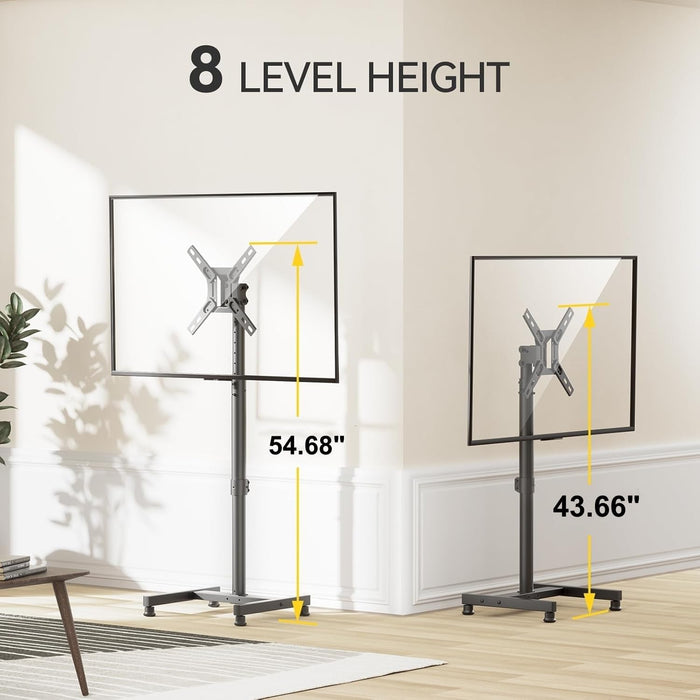 TV Floor Stand for 13-43 Inch Flat/Curved Tvs up to 44 Lbs, 8 Level Height Adjustable Monitor Floor TV Stand with VESA 200X200, Portable TV Mount Stand for Living Room, Bedroom, Office