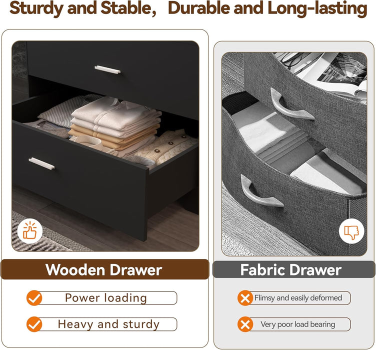 Black Contemporary Six Drawer Dresser With Outlets