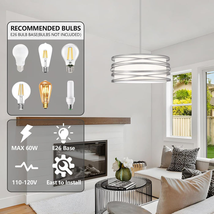 Drum Chandelier 15.7'' Rustic Brushed Nickel 3-Light Pendant Light