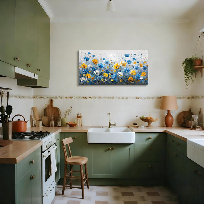 Floral Wall Art, Large Wall Art, Botanical Wall Decor, Blue and Yellow Wildflowers Art Prints, Modern Elegant Pictures for Living Room Bedroom Bathroom Kitchen Office Decorations 20"X40"