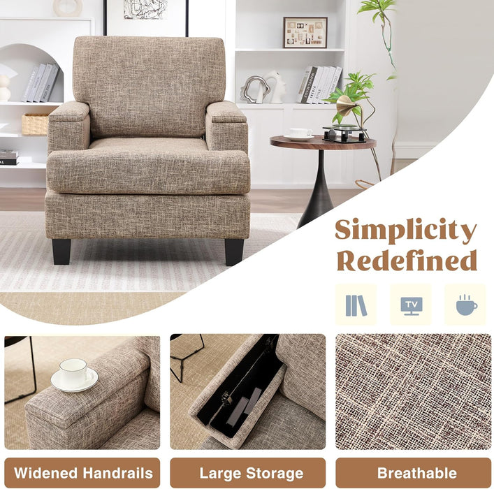 Yellowish Brown Accent Chairs With Armrest Storage