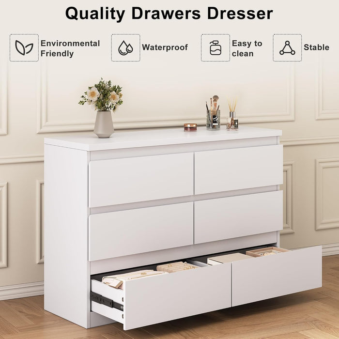White Modern Six Drawer Dresser For BedroomStorage