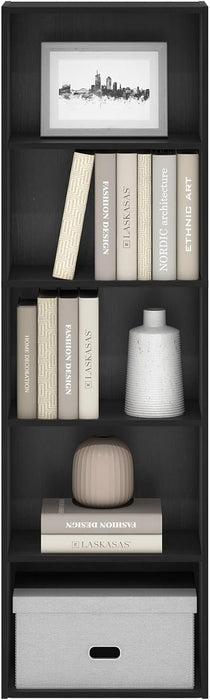 5-Tier Solid Wood Bookcase Open-Design Shelves Blackwood