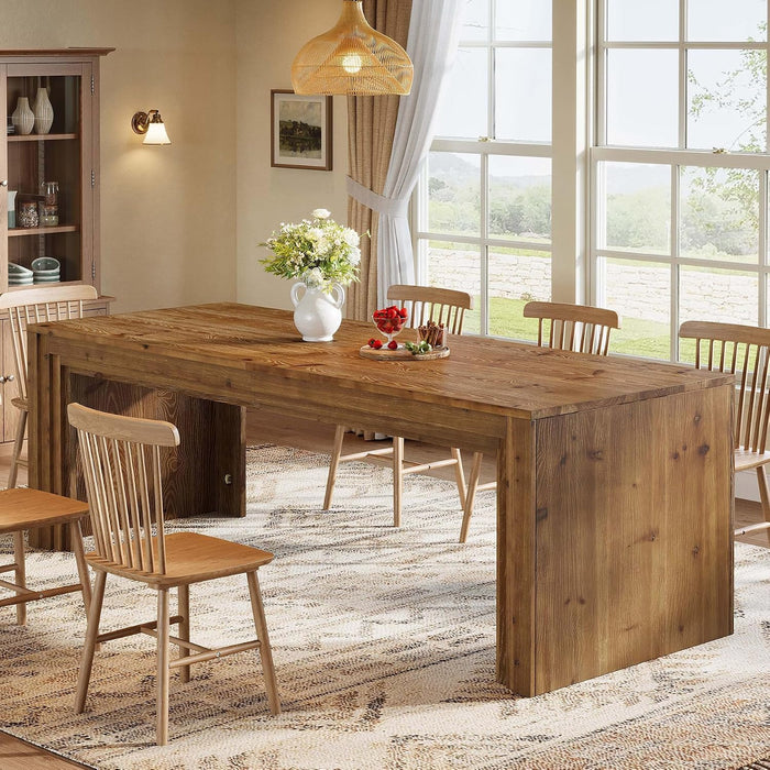 Solid Wood Dining Table for 6/8/10 79-Inch Long Kitchen Table, Farmhouse Rectangular Dining Room Table for Kitchen, Living Room, Home Office, Walnut Brown