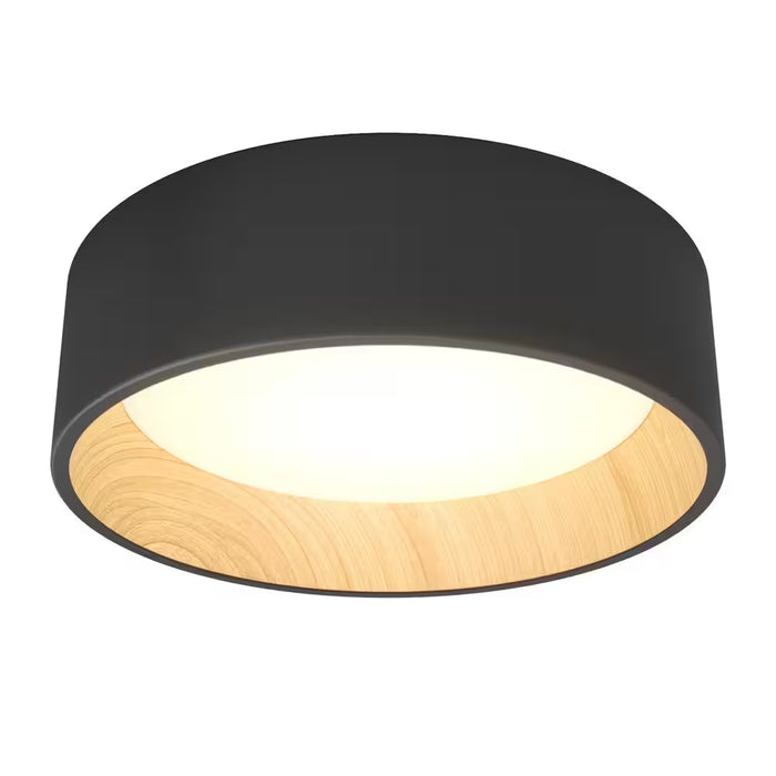 Alton 13 In. 1-Light Modern Black and Wood Integrated LED 3 CCT Flush Mount Ceiling Light Fixture for Kitchen or Bedroom