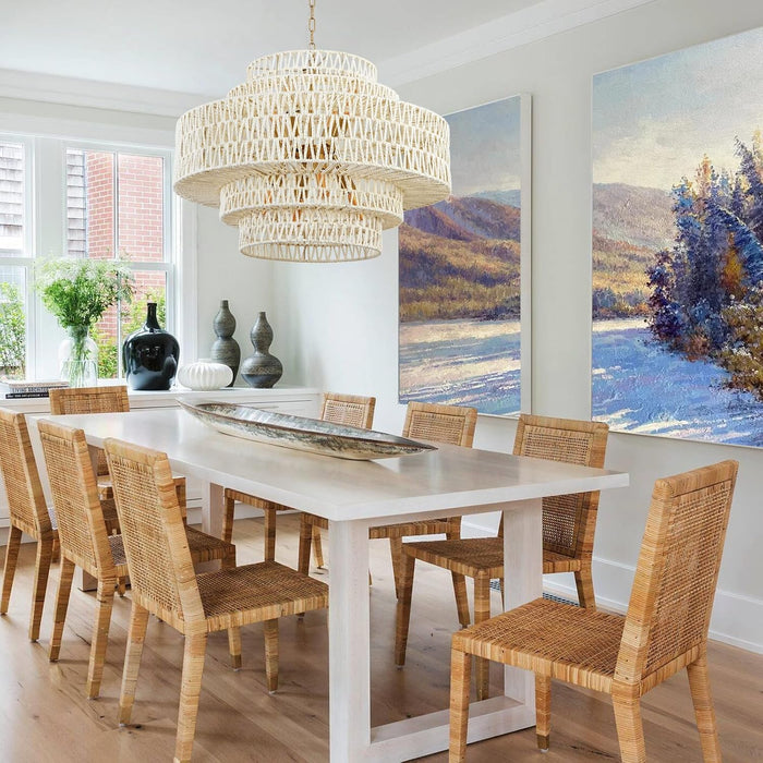 White Chandelier Large Rattan Lights for Living Room 8-Light