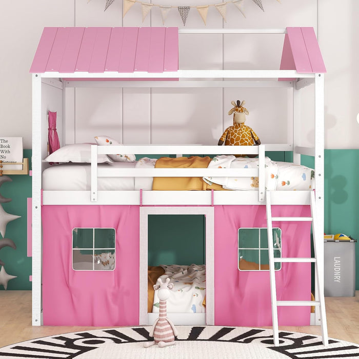 FullSizeFurniture Wooden Bunk Bed Pink PlayhouseStructure