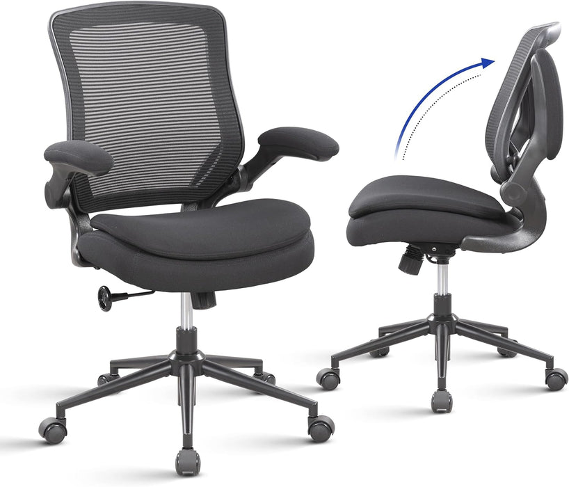 Ergonomic Office Chair with Double Seat Cushion – Mesh Desk Chair without Arms for Space Saving, Adjustable Swivel Computer Task Chair with Rocking Mode & Lumbar Support (Regular Height)