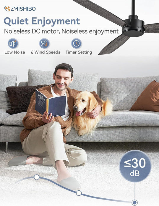 2 Pack 52 Inch Outdoor Ceiling Fans with Remote, Black Ceiling Fan No Light with Quiet Reversible DC Motor, 6 Speeds, 3 Blade Modern Ceiling Fans for Patio Living Room Bedroom Indoor