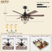 52 Inch Farmhouse Ceiling Fan with Light and Remote, Brown Industrial Caged Rustic Ceiling Fan with 6 Speed