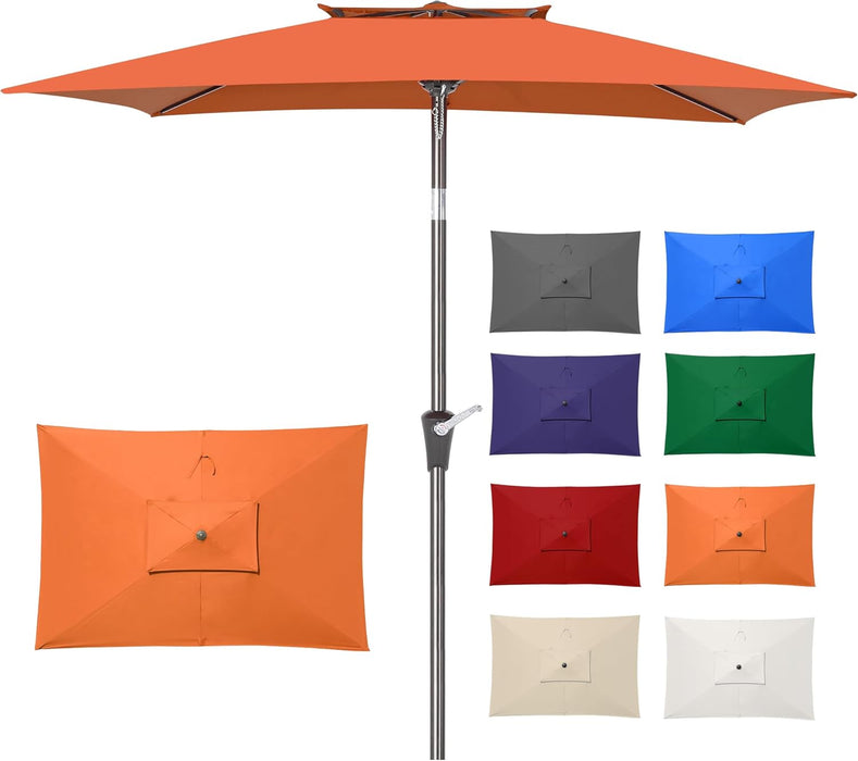 6.6 X 10 Ft Rectangular Patio Umbrella, Outdoor Market Table Umbrella with Push Button Tilt and Crank, Double-Tier Vent, 6 Ribs, Rectangle Patio Umbrella for Backyard, Deck, Pool, Fits 4–6 Chairs and Tables (Orange)
