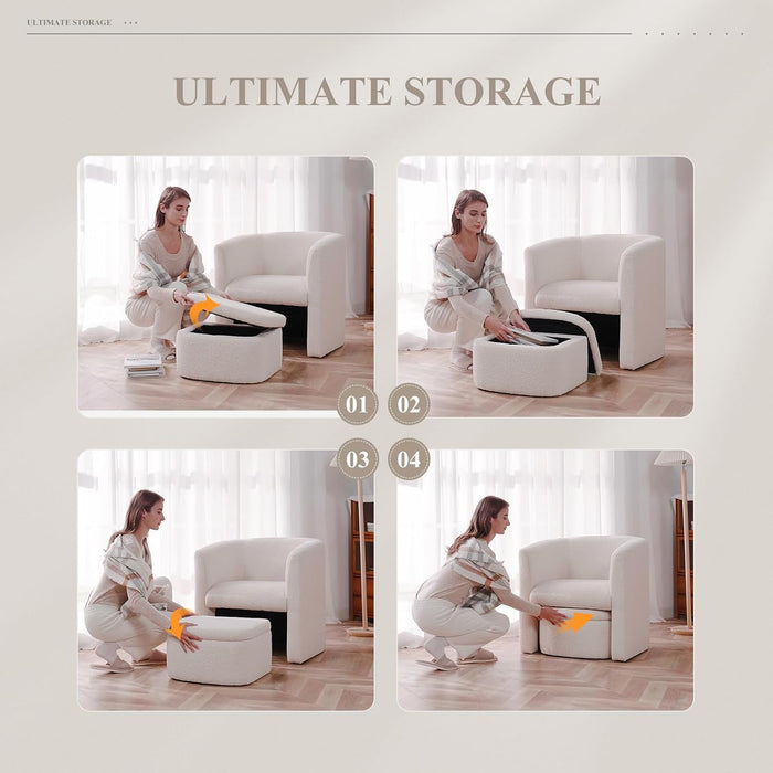 Cream PlushSherpa Barrel Armchair With Storage Ottoman