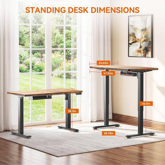 Height Adjustable Electric Standing Desk, 48 X 24 Inches Sit Stand up Desk, Memory Computer Home Office Gaming Desk with 3 Preset Heights, Cable Management Box,2 Hooks & 4 Velcro Cable Tie, Brown