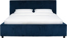 Couture Collection - Mallika Navy Corduroy Queen Bed, Channel Tufted Headboard, Plush Upholstery, No Box Spring Needed (SFV6117C-Q)