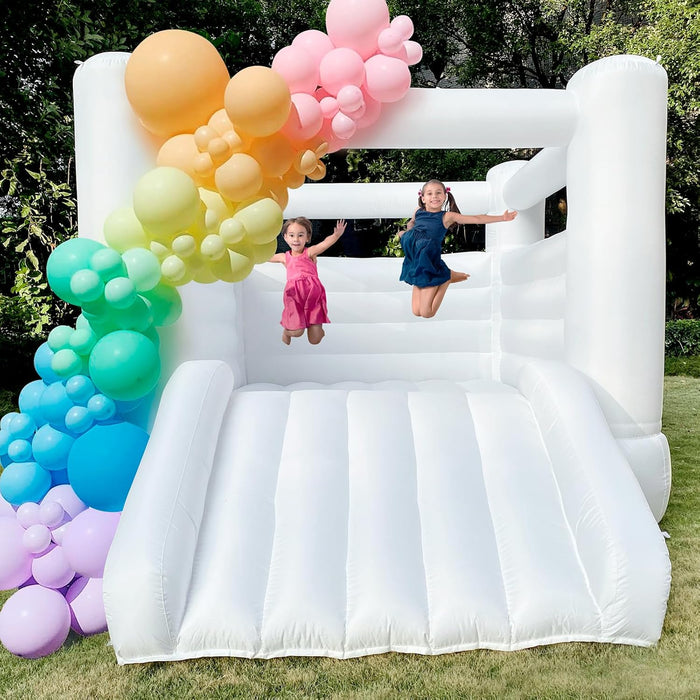 White Bounce House for Kid and Adult Large Indoor Outdoor Bouncy Castle Theme for Kids 133.86 X 96.46 X 74.02 Inch Big Playhouse for Party