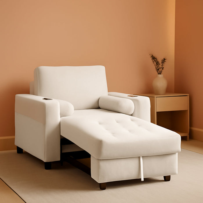 Beige Adjustable Sleeper Chair Sofa Bed Upholstered