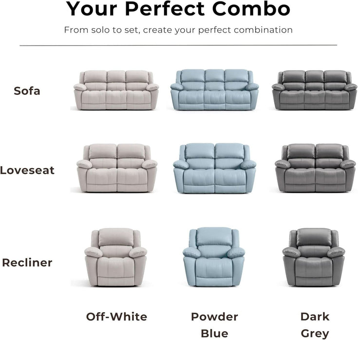 Sorin Modern Leather Recliner Sofa with Pillow Armrests and High Density Foam, Reclining Sectional Couch for Living Room, Office, Home Theater, FSC Certified, Blue
