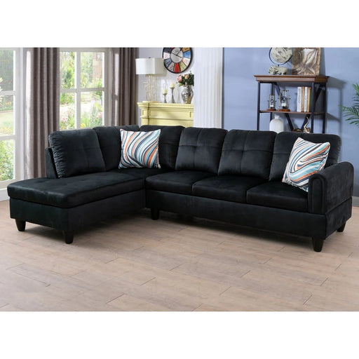 Flannel 4-Seat Couch Sofa Set, L Shaped Couch Living Room Sofa Set, Sectional Sofa for Home, Apartment, Dorm, 16'' Back Height, Black(No Ottoman)