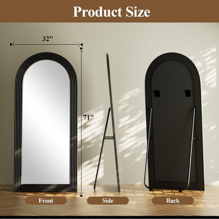 Full Length Mirror 71"X32", Black Arched Large Floor Mirror with Stand