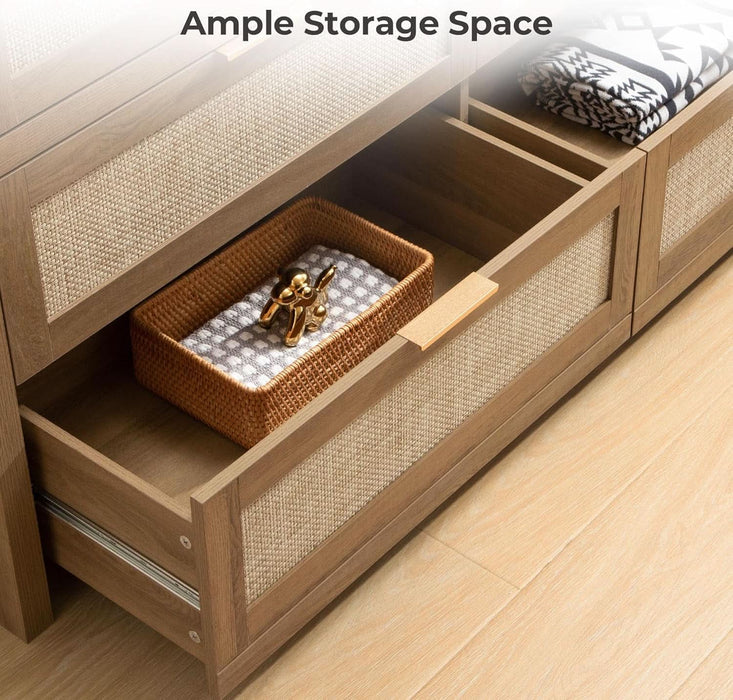 7 Drawer Dresser for Bedroom, 57" Wide Rattan Dressers, Large Chest of Drawers for Bedroom, Dresser TV Stand, Boho Closet Organizer (Reclaimed Caramel Oak, 7 Drawers (1 Pc))