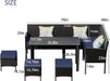 Small Space Patio Furniture Set 7-Piece, Outdoor Sectional Sofa with Waterproof Cushions, Space-Saving Backyard Furniture Set, Glass Table, Perfect for Patio, Garden, Balcony, Dark Blue.