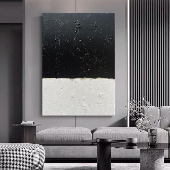 Art Hand-Painted Black and White Wall Art, Minimalist Abstract Painting Large Oil on Canvas Texture Wall Art Office Art Contemporary Art 45X30 Inches