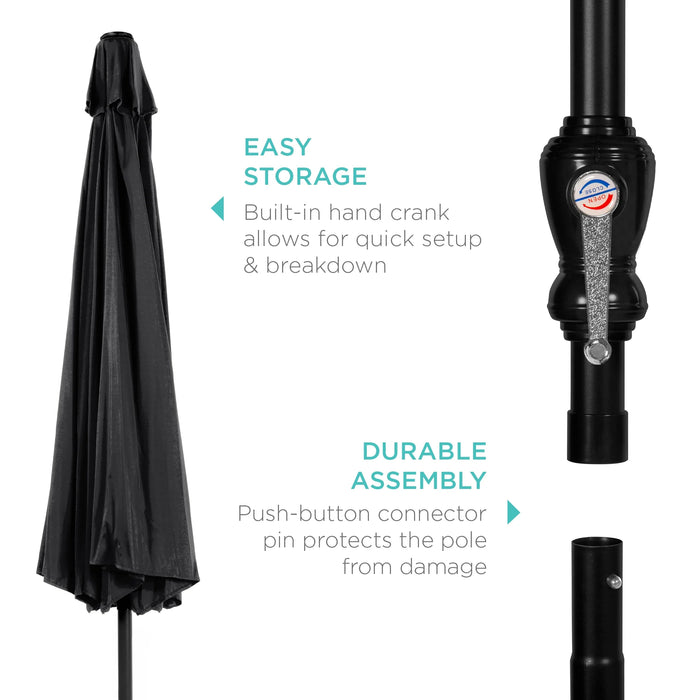 10Ft Outdoor Steel Market Patio Umbrella W/ Crank, Tilt Push Button, 6 Ribs - Black