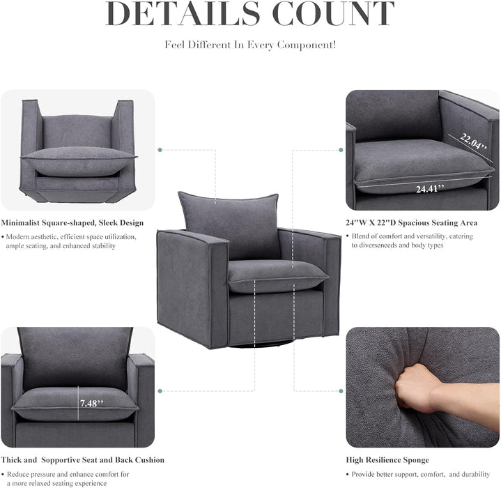 Swivel Accent Chair Set of 2, 34 Inches Wide Upholstered Arm Chair with Plump Back Pillow, Modern Sofa Living Room Chair for Bedroom, Corner, Reading Nook-Grey