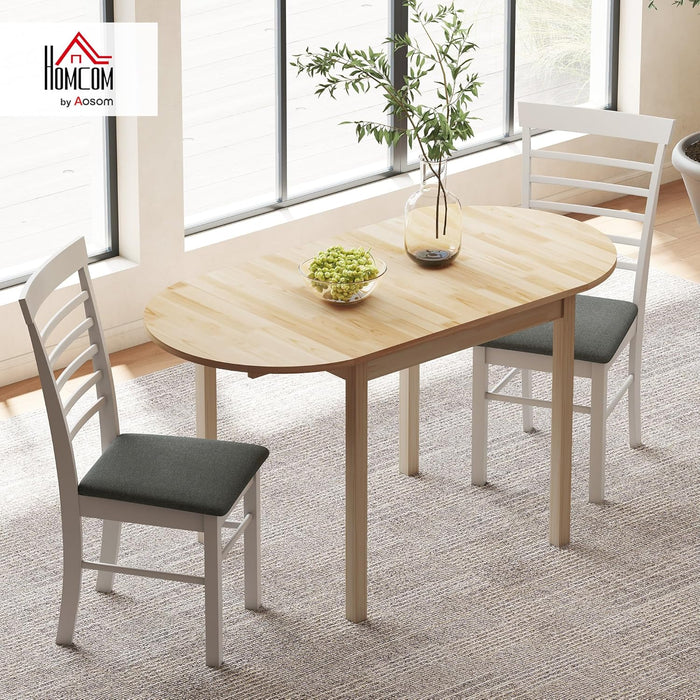 55" Solid Wood Kitchen Table for 4-6 People, Oval Drop Leaf Tables for Small Spaces, Folding Dining Table, Natural