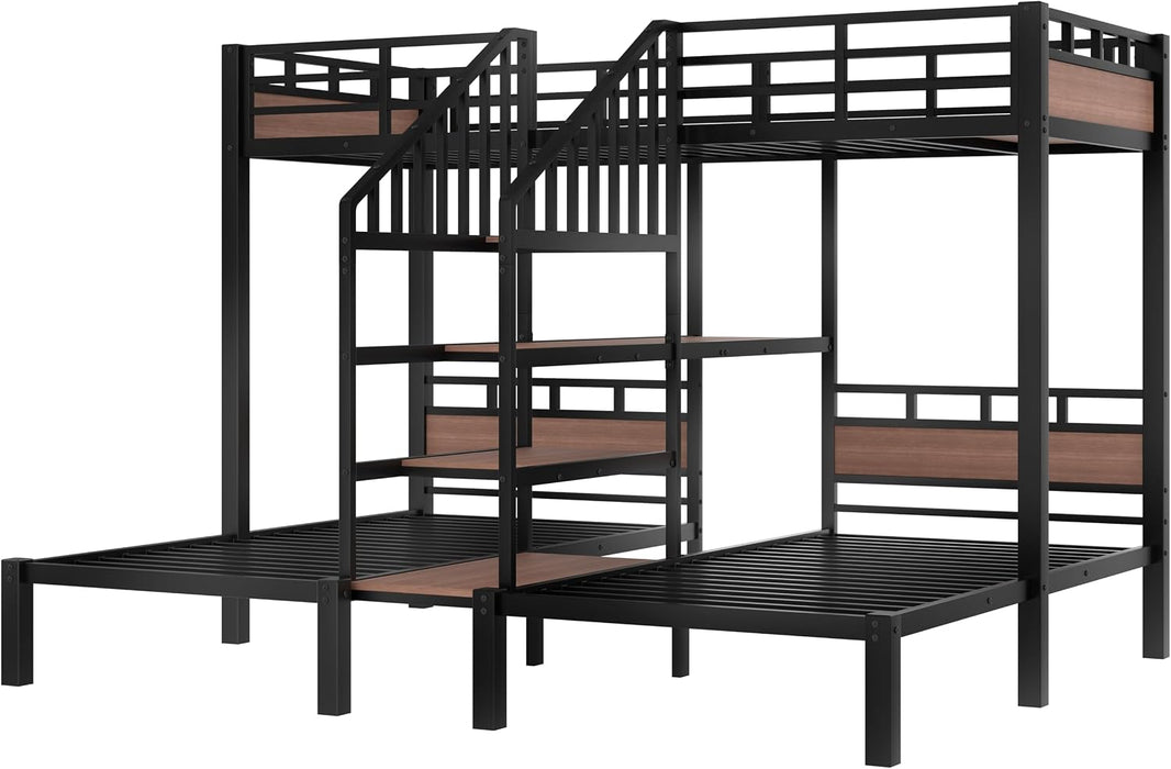 Metal Triple Bunk Bed JetBlackFinish IndustrialGrade
