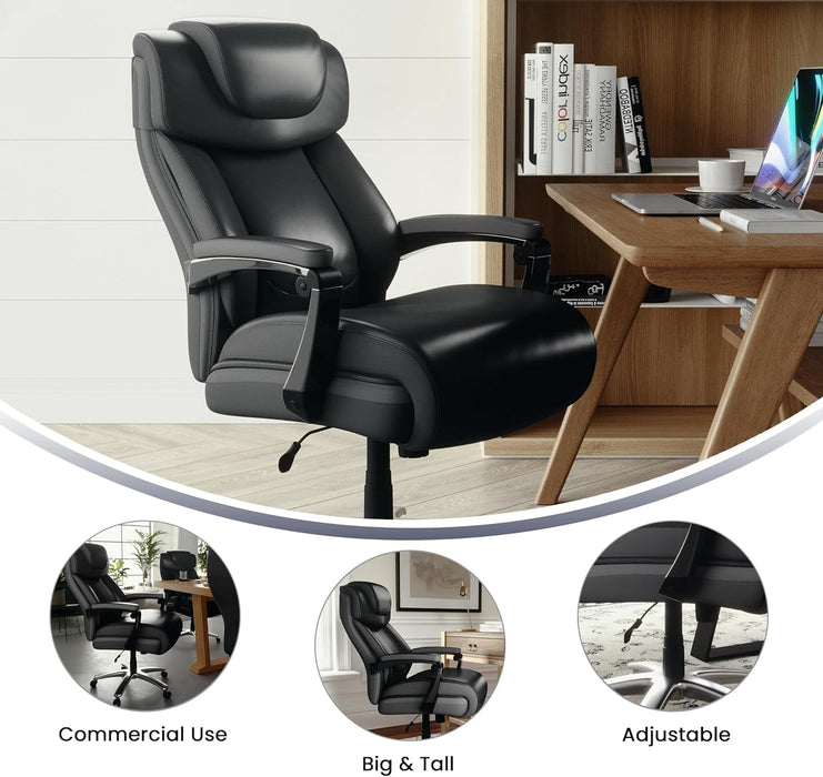 Hercules Series High-Back Swivel Leathersoft Office Chair, Ergonomic Executive Chair with Headrest and Adjustable Height, Black