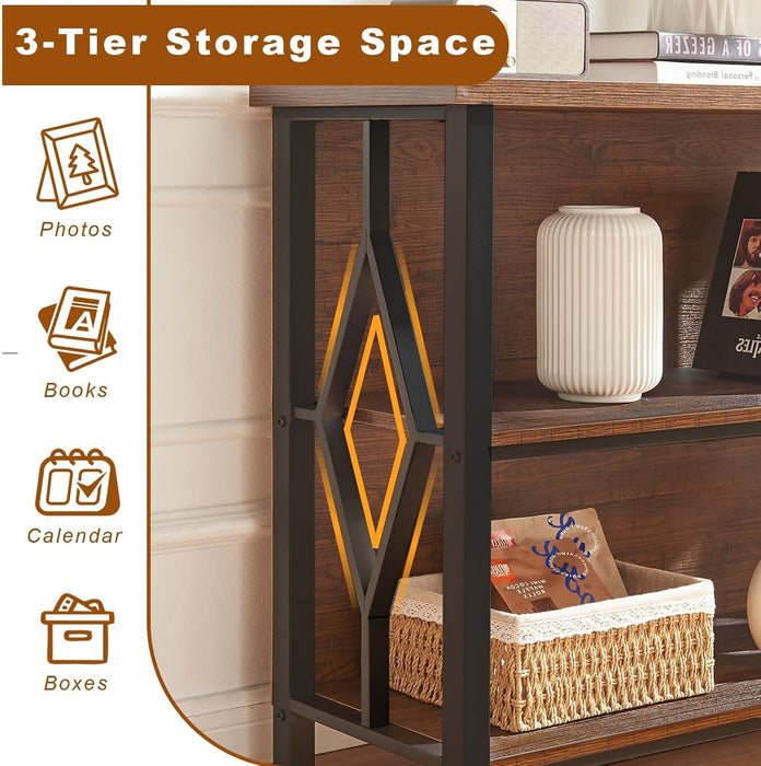 Bookshelf, 3-Tier Rustic Short Bookshelf, Industrial Shelf Bookcase with Engineered Wood Shelves, Low Bookcase with Storage, Small Shelf for Living Room, Bedroom and Office, Rustic Brown