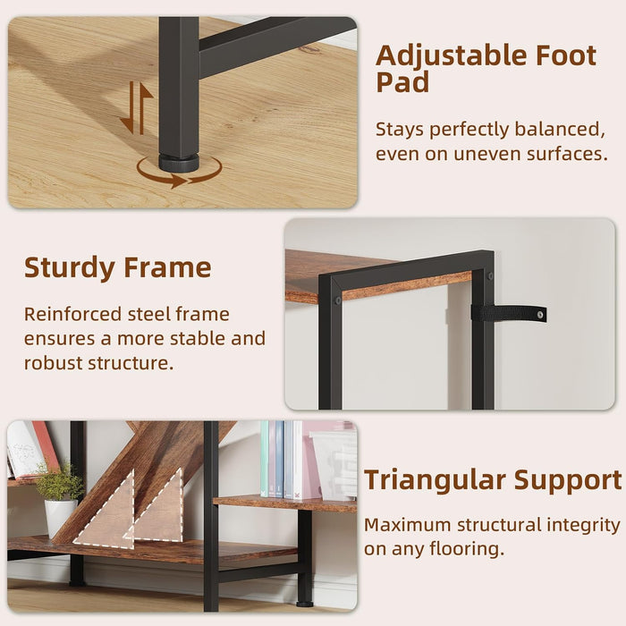 Triple 5 Tier Bookcase, 17 Open Display Shelves Industrial Bookshelf
